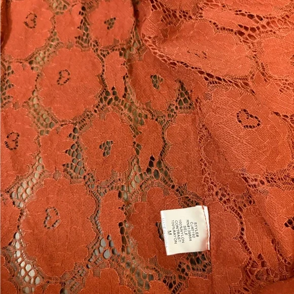 Sz M Rust Orange Lace Kimono Shawl Cardigan Poncho Tassels Poms Front Tie - Picture 8 of 9